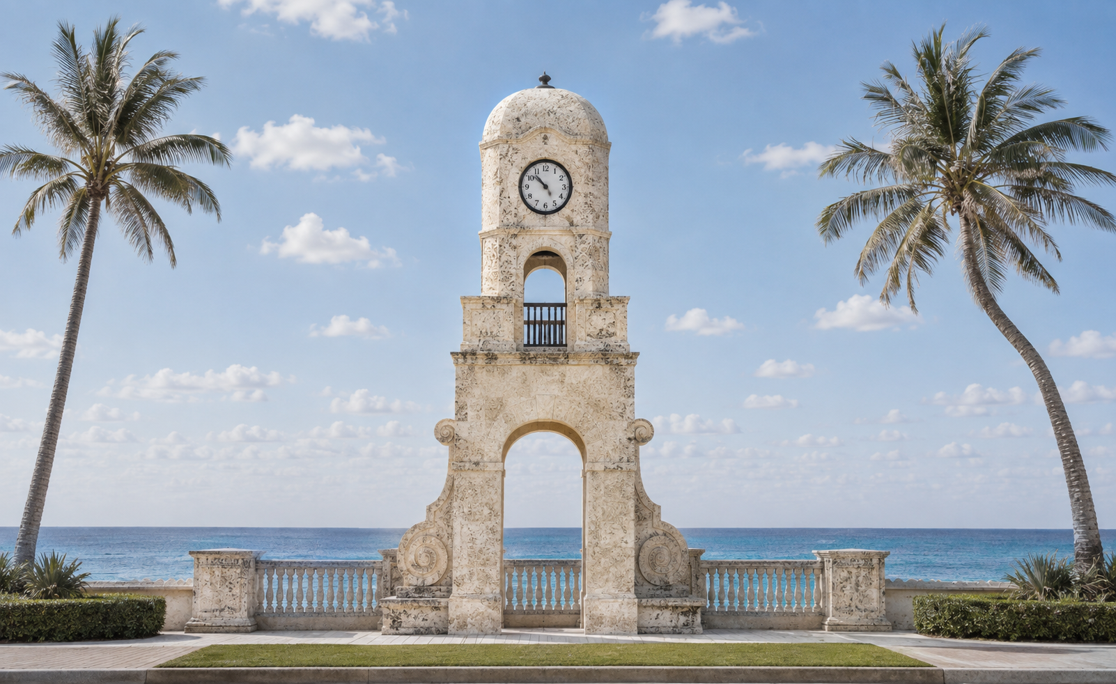 Palm Beach clock tower with ocean backdrop